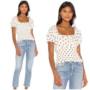 Tularosa White Cora Embroidered Polka Dot Smocked Top